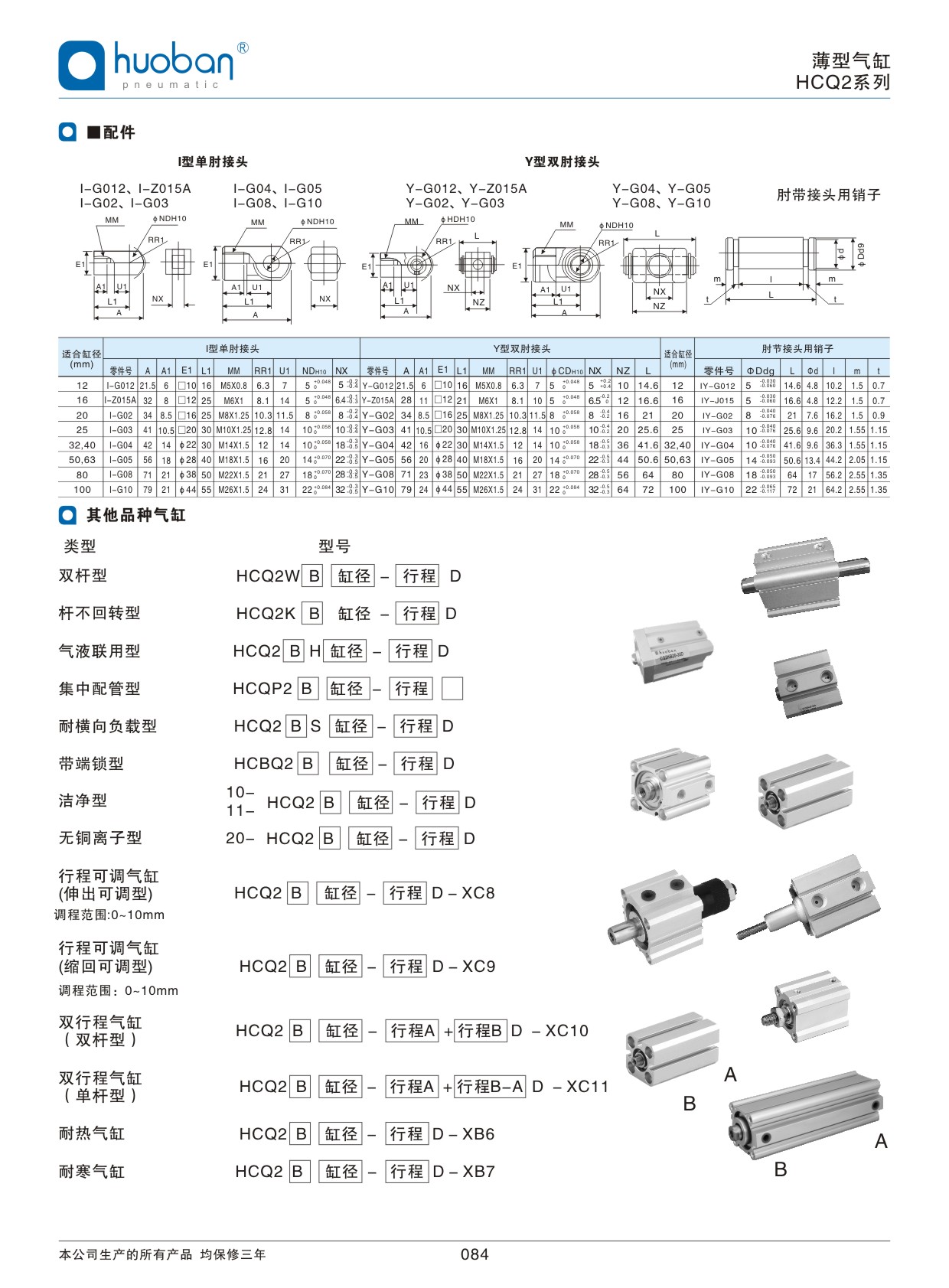 HCQ2薄型氣缸，標準型